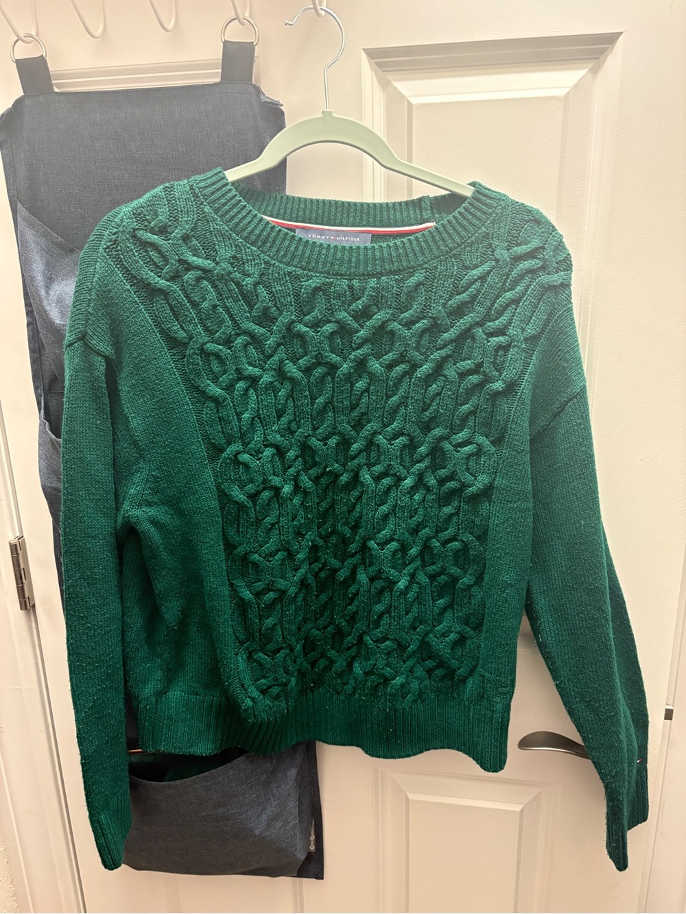 Tommy Hilfiger Emerald Green Cable Knit Crewneck Sweater